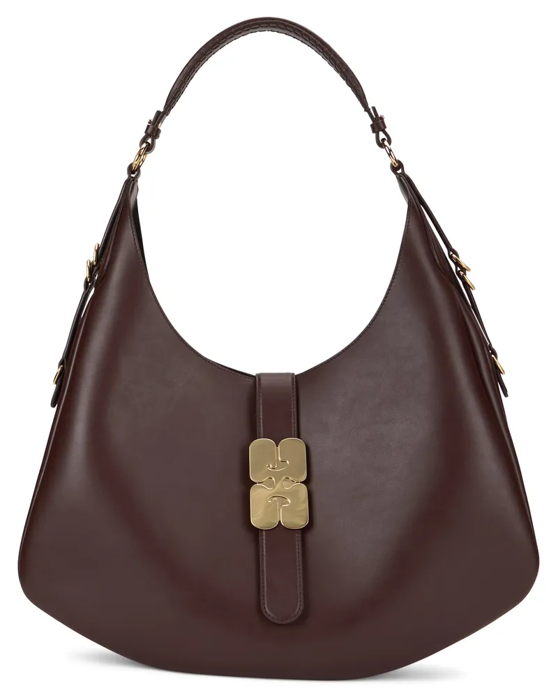 Ganni Women's Shoulder Bag Calfskin Chicory Coffee Tote Brown