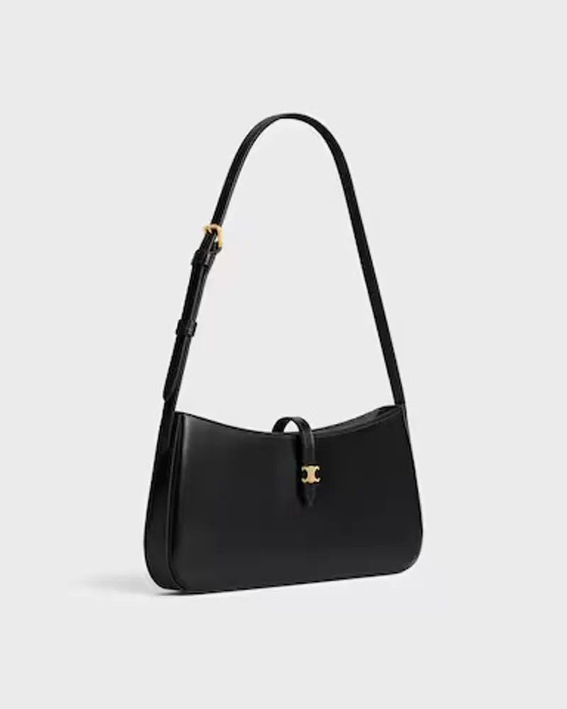 Celine Leather CC Logo Shoulder Bag — Black Black