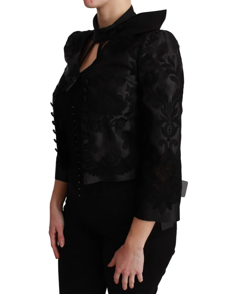 Dolce & Gabbana Women's Black Floral Jacquard Blazer Silk Jacket Cotton Polyester Clothing Black