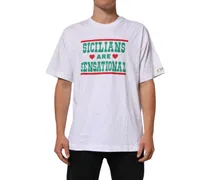 Men's White Graphic Print Cotton Crew Neck T-Shirt