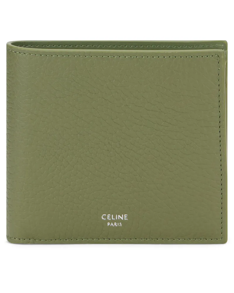 Celine Men's Wallet Hammered Leather Olive Green Calf Skin & Cardholders Green