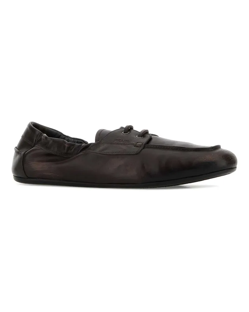 Prada Men's Dark Brown Leather Loafers Moro Mocassini Brown
