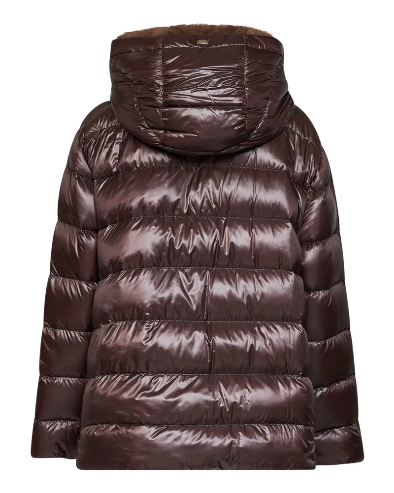 Herno Ultralight Nylon with Faux-Fur Hood Down Jacket — Brown Brown