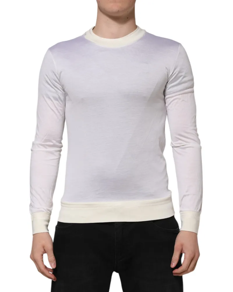 Dolce & Gabbana Men's White Silk Crew Neck Long Sleeves T-Shirt White