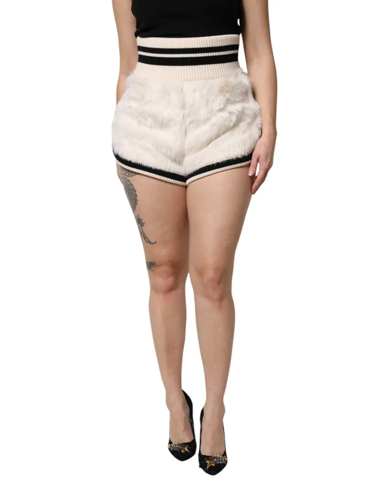 Dolce & Gabbana Women's White Faux Fur High Waisted Hot Pants Short Acrylic Polyester White
