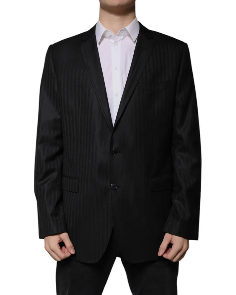 Dolce & Gabbana Men's Black Stripe Wool Single Breasted Blazer Silk Clothing Black
