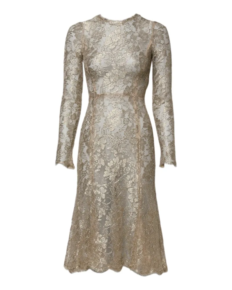 Dolce & Gabbana Floral Lace Long Sleeves Dress — Gold Gold