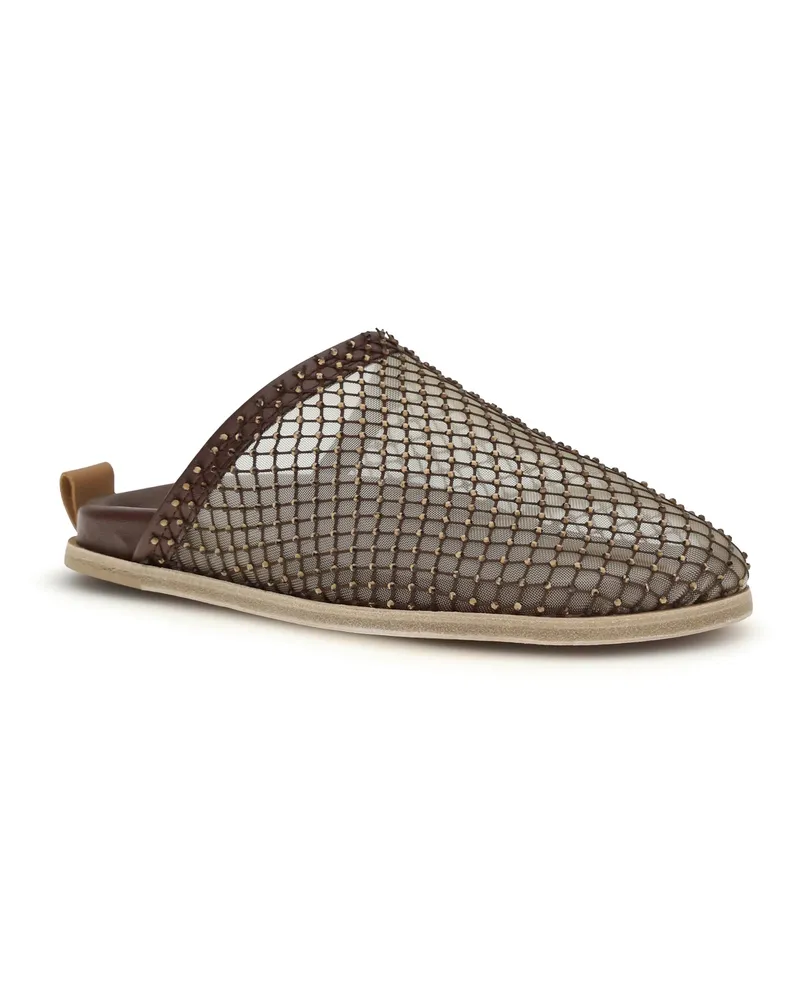 forte_forte Women's Mesh Mules With Rhinestones Chocolat Calf Leather Bos Taurus Sandal Brown
