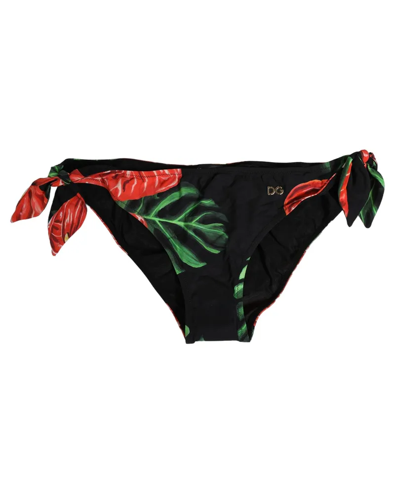Dolce & Gabbana Women's Black Floral Print Nylon Beachwear Bikini Bottom Elastane Clothing Black