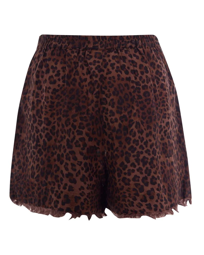 MC2 Saint Barth Women Shorts Amani Linen Leopard Sand Brown