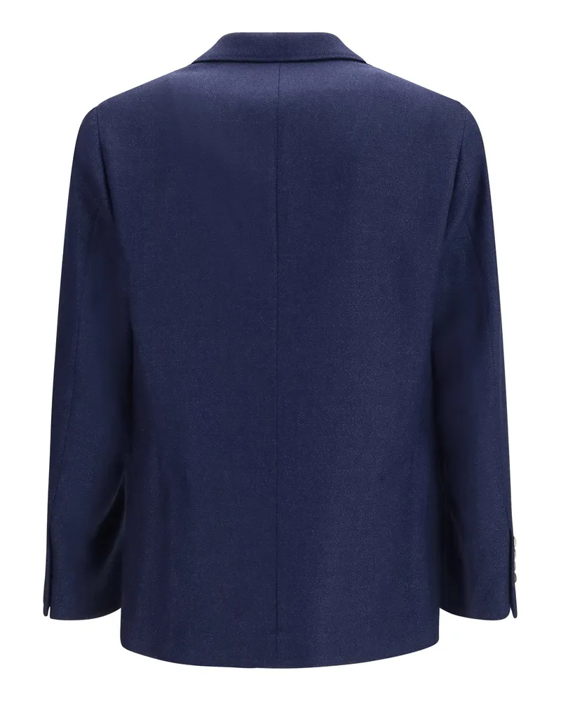 Brunello Cucinelli Single-Breasted Wool Blazer — Navy Navy