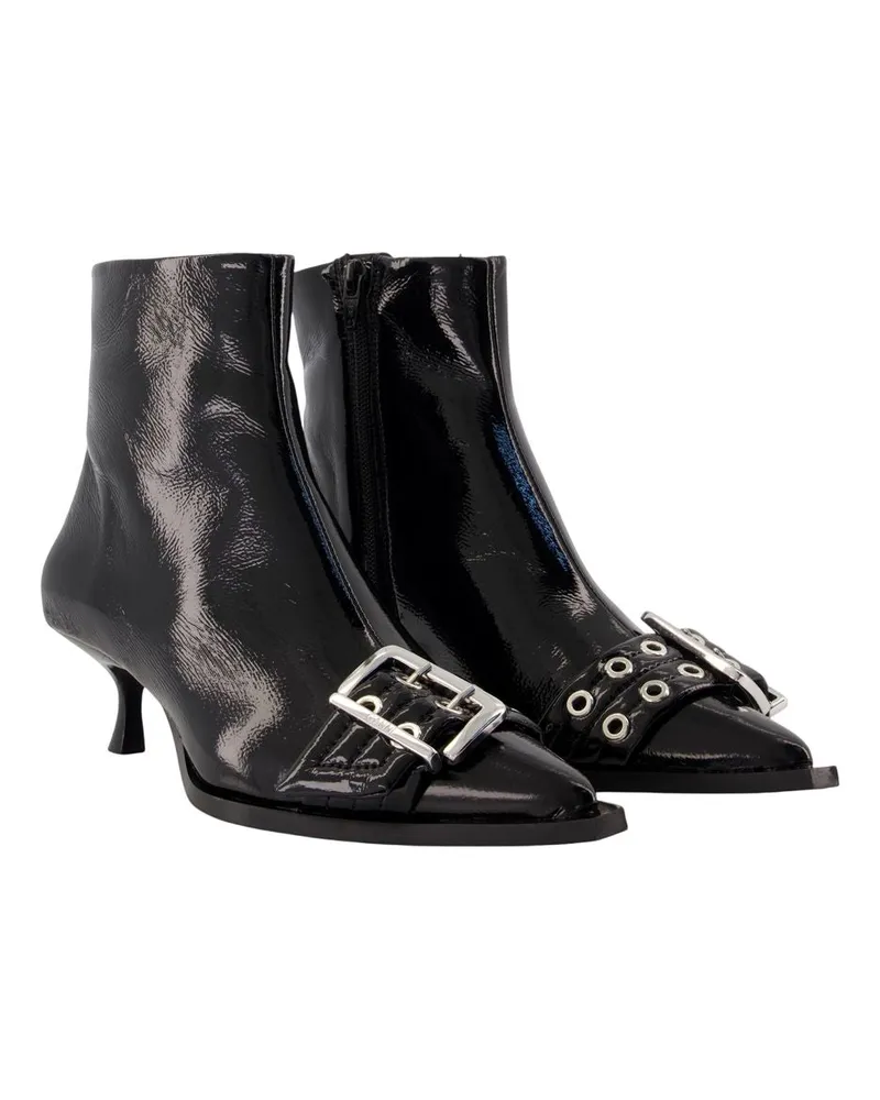 Ganni Women's Buckle Low Ankle Boots -  Cotton Black Shoes Ankle-Boots Black