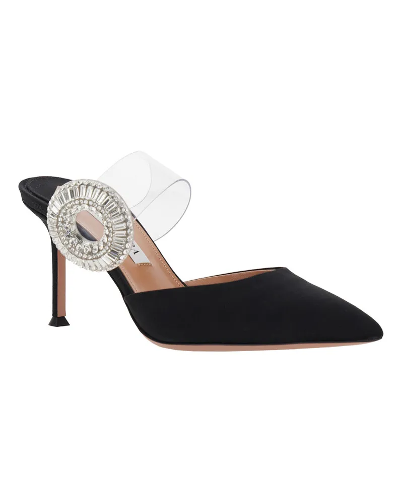 Aquazzura Women's Black Slingback Mules With Crystals Calf Black