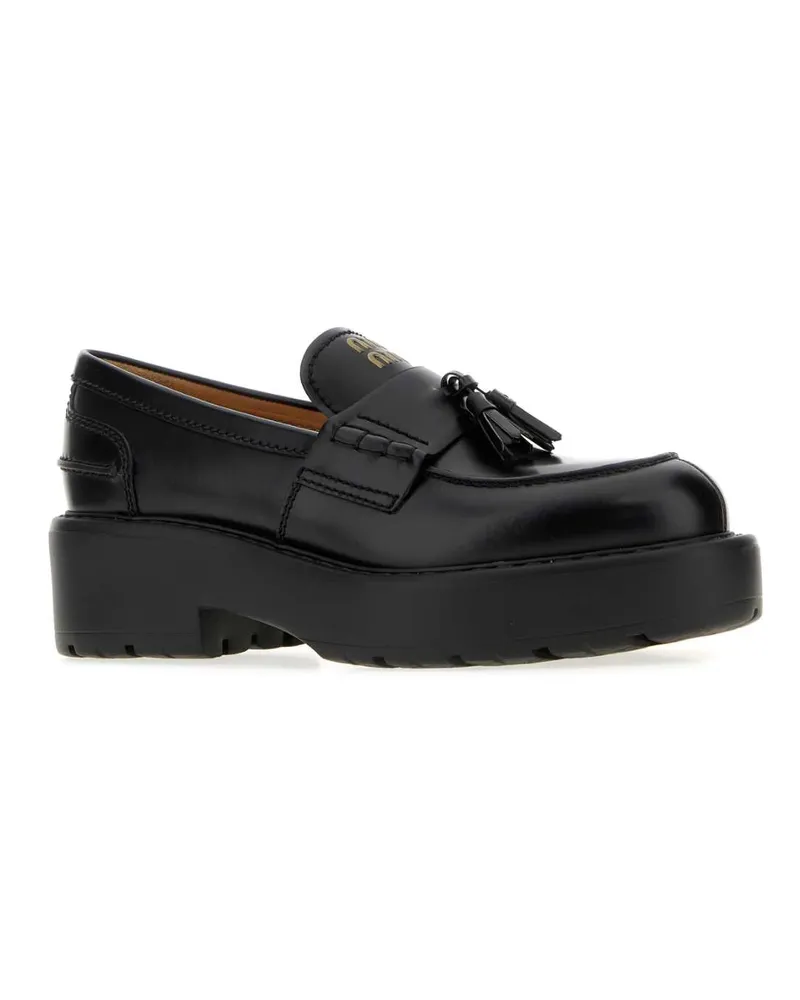 Miu Miu Women's Black Leather Loafers Nero Mocassini Black