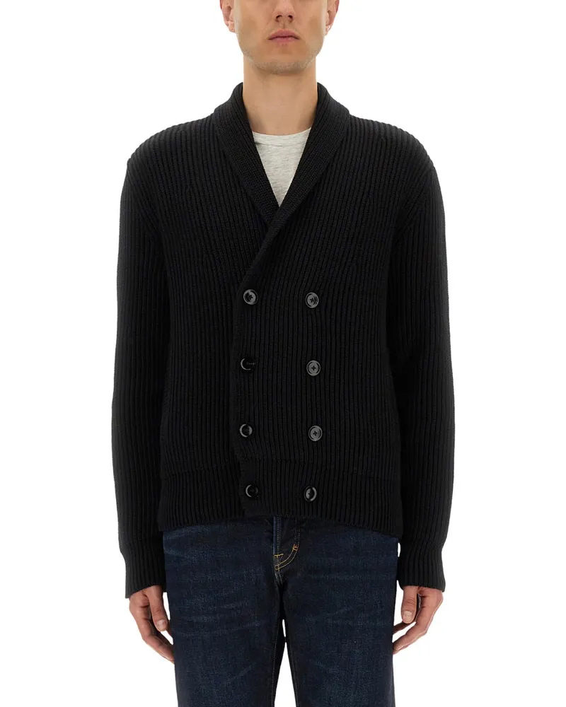 Tom Ford Wool-Silk Blend Double-Breasted Cardigan — Black Black