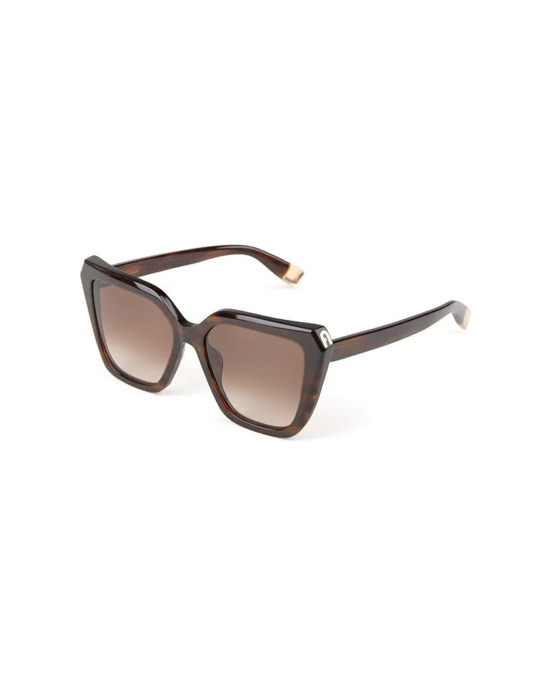 Furla Women's Sunglasses Glossy Brown Striped Havana Acetate Brown