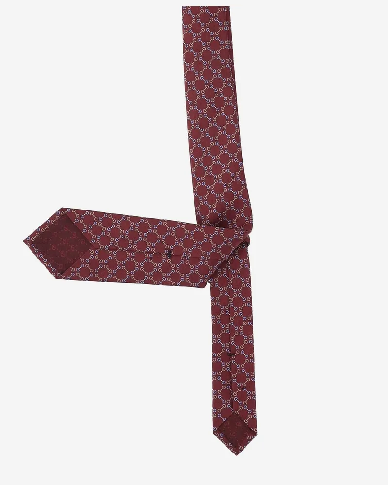 Gucci Men's Tie Jacquard Silk Morsetto Print Red Ties & Bow Red