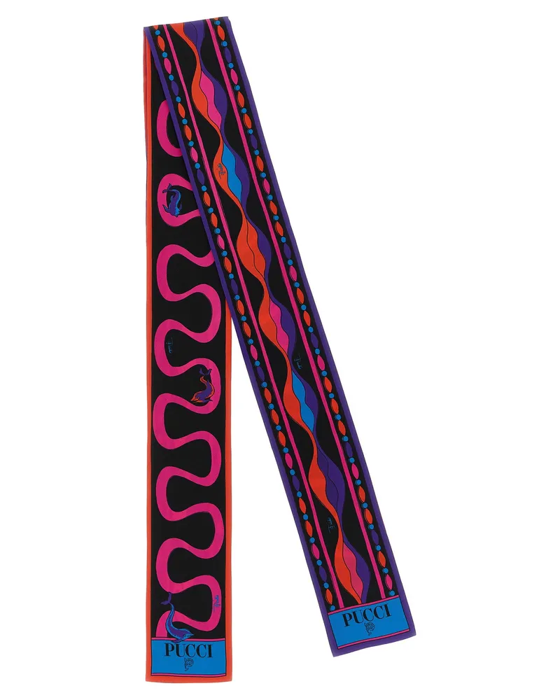 Emilio Pucci Onda and Nawaho Print Silk Scarf — Black Black