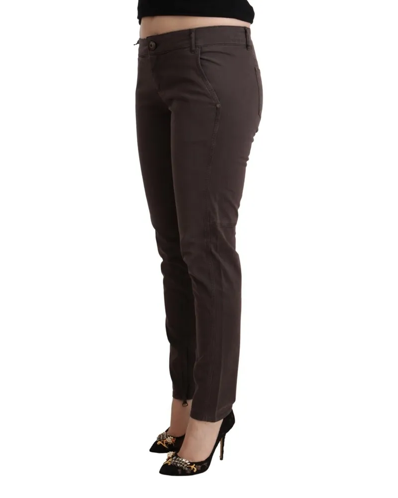 Ermanno Scervino Women's Brown Cotton Low Waist Slim Fit Pants Elastane Brown
