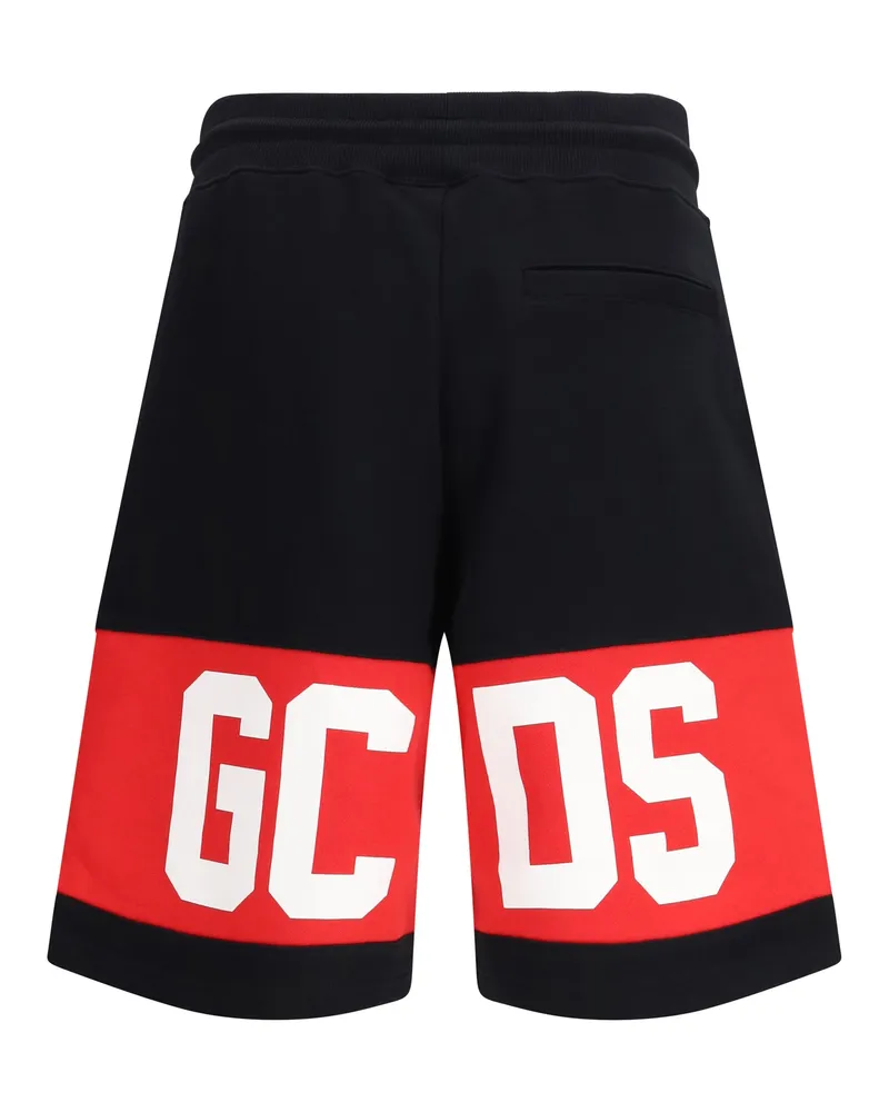 GCDS Men's Sweat Shorts Black-Red Cotton Bermuda Black/red Black