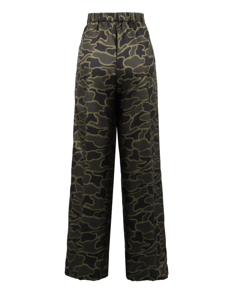 ASPESI Women's Camouflage Printed Silk Pants Green Straight Trousers Green