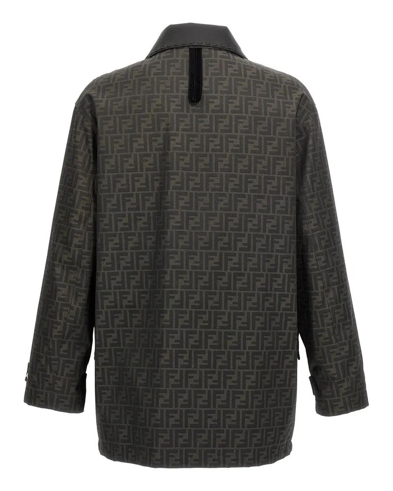 Fendi Logo-Jacquard Waxed Jacket — Brown Brown