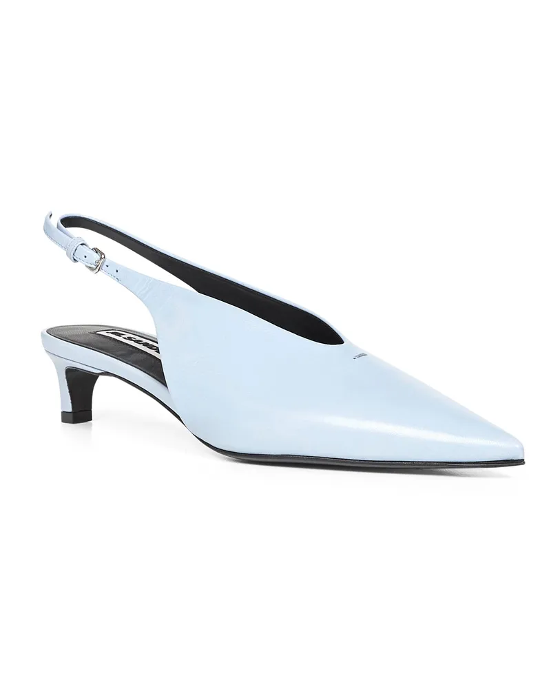 Jil Sander Women's Powder Blue Leather Pointed Slingback Pumps Goatskin High Heel Shoes Blue