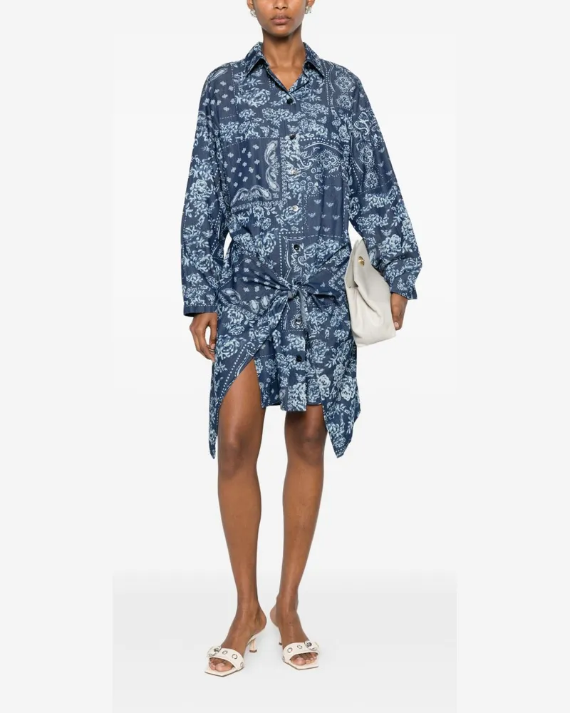 Emporio Armani Paisley Cotton Shirt Dress — Blue Blue