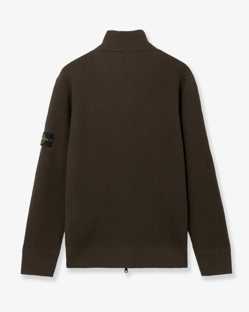 Stone Island Men's Cardigan Turtleneck Green Virgin Wool Sweater Green