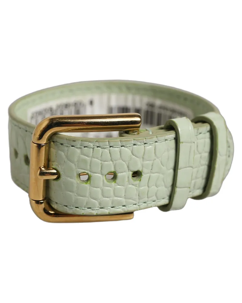 Dolce & Gabbana Women's Green Embossed Leather Gold Buckle Belt Strap Bracelet Calf Green