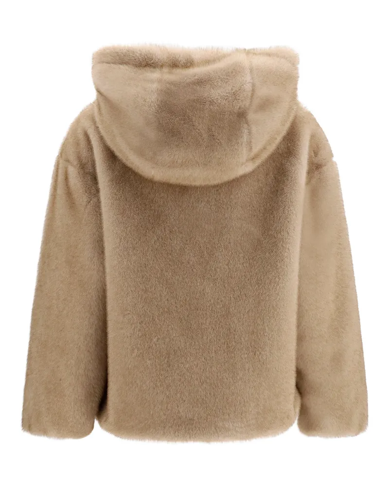 Herno Women's Hooded Eco-Fur Jacket Chantilly Outer Polyester Puffer Beige
