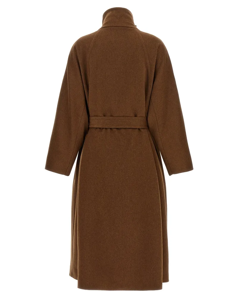 Alberto Biani Double-Breasted Belted Coat — Brown Brown
