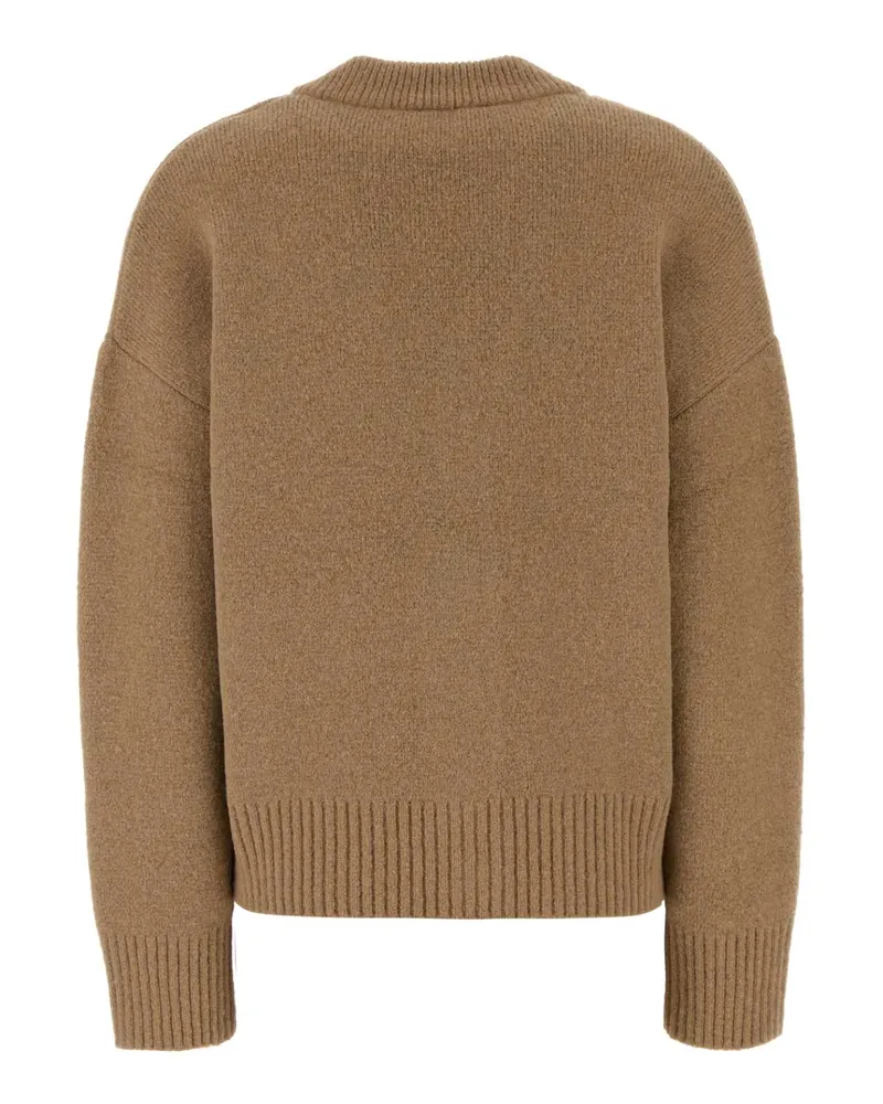 AMI Paris Alpaca-Blend Heart-Embroidered Cardigan — Beige Beige