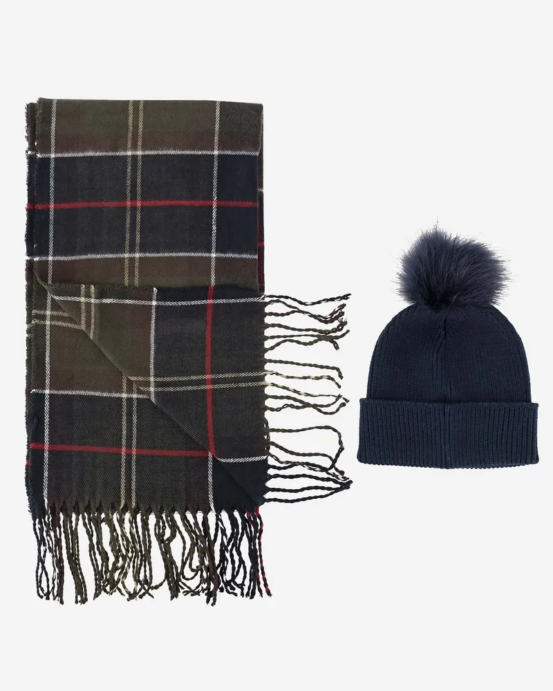 Barbour Women's Scarf And Hat Set Multi Check Pattern Multicolour Hat: Viscose Scarfs Multicolor