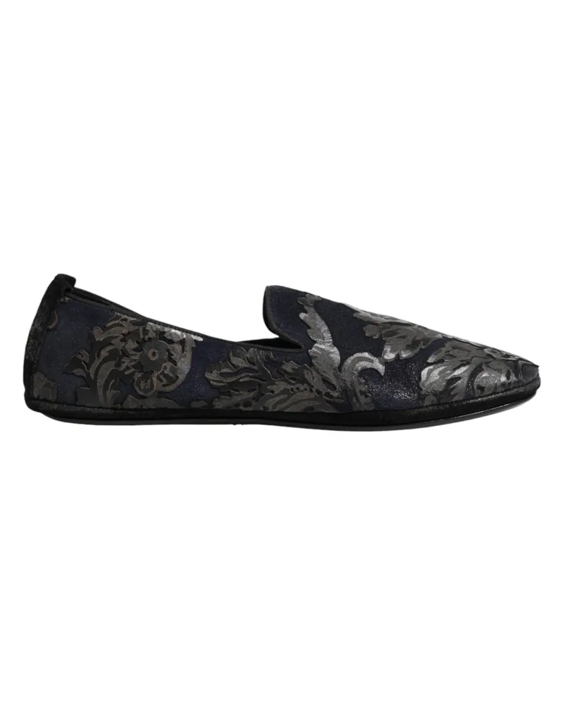 Dolce & Gabbana Men's Black Jacquard Leather Slip On Loafers Shoes And Blue Co+vi+lamb+70lf Black