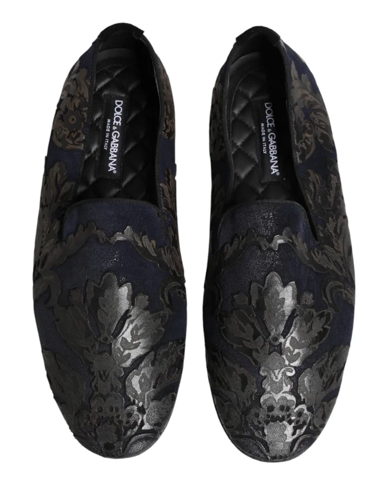Dolce & Gabbana Men's Black Jacquard Leather Slip On Loafers Shoes And Blue Co+vi+lamb+70lf Black