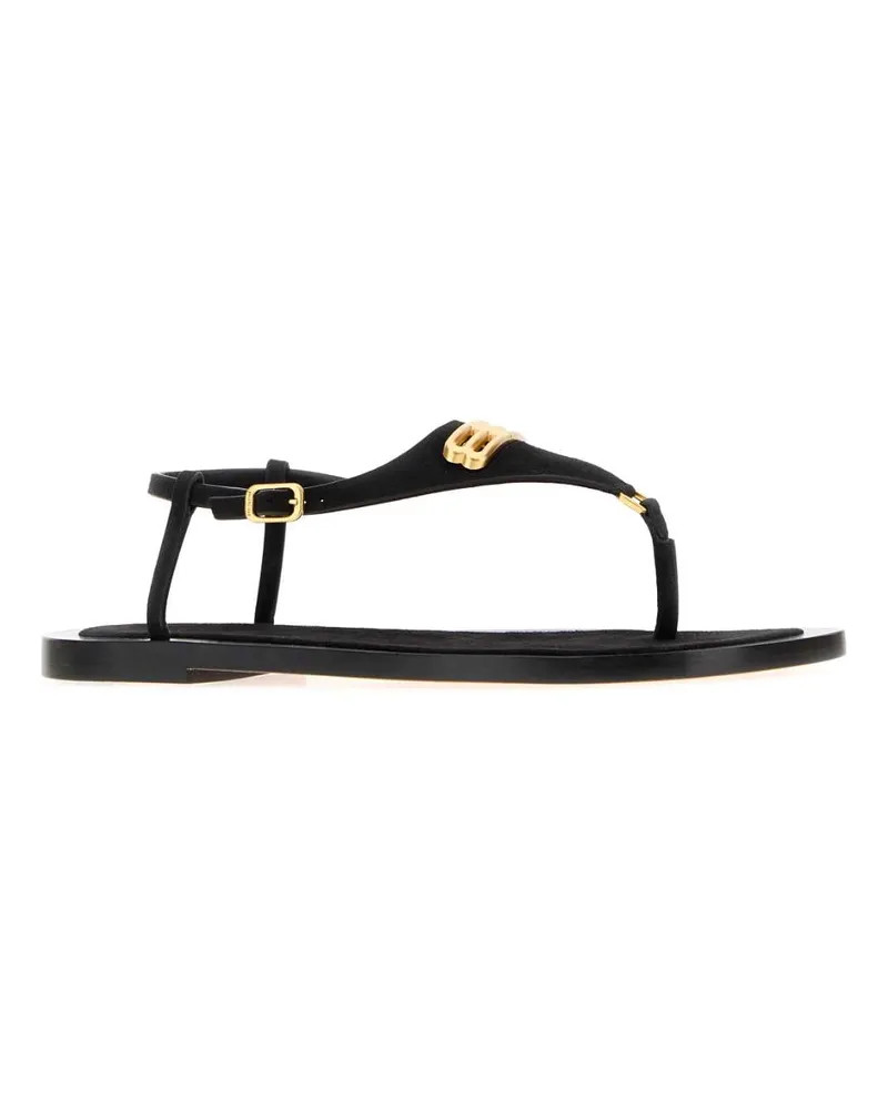 Balenciaga Women's Black Suede Riva Thong Sandals Black-Gold Sandali Black/gold Black