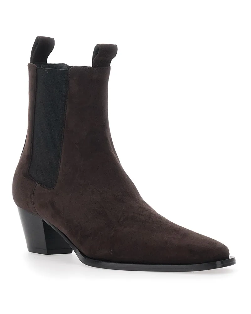 Totême Women's Suede Brown Ankle Boots With Elastic Bands Brown
