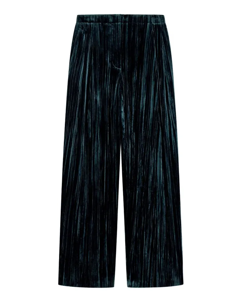Emporio Armani Velvet Plissé Trousers — Teal Green Teal