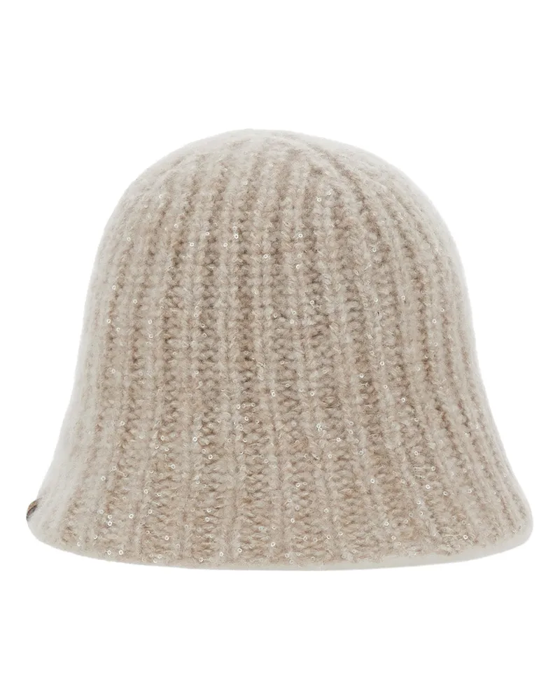 Brunello Cucinelli MCAP9A038 Knitted Diamond Yarn Beanie — Beige Beige