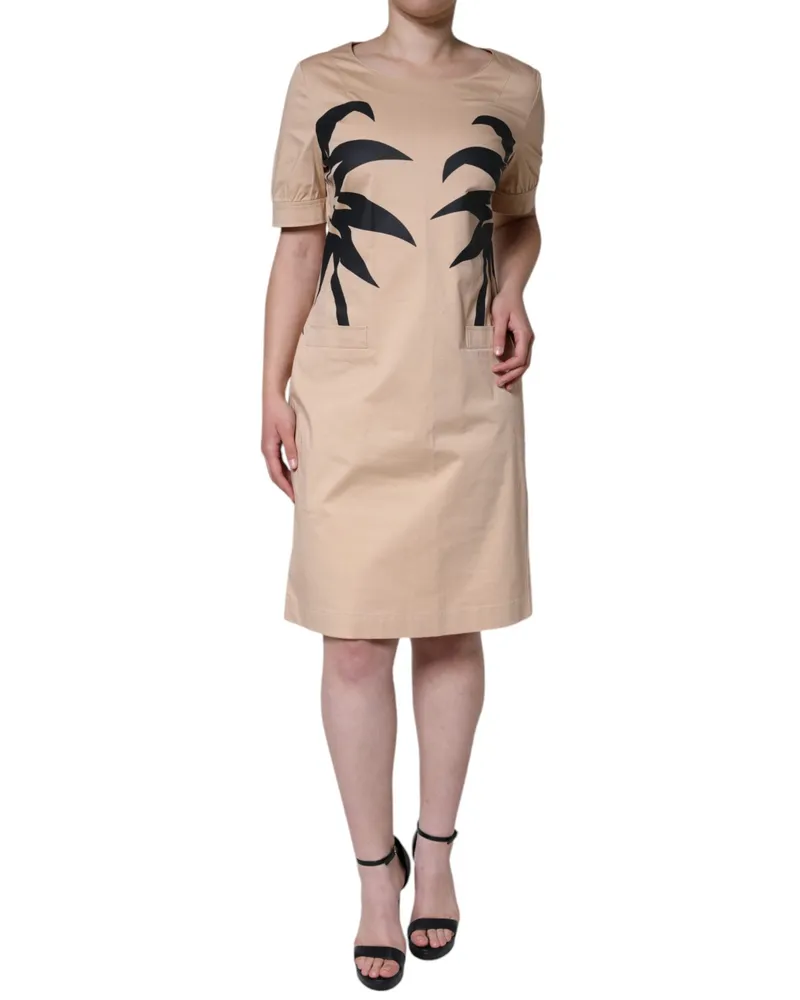Moschino Women's Beige Cotton Short Sleeve Knee Length Dress Elastane Beige