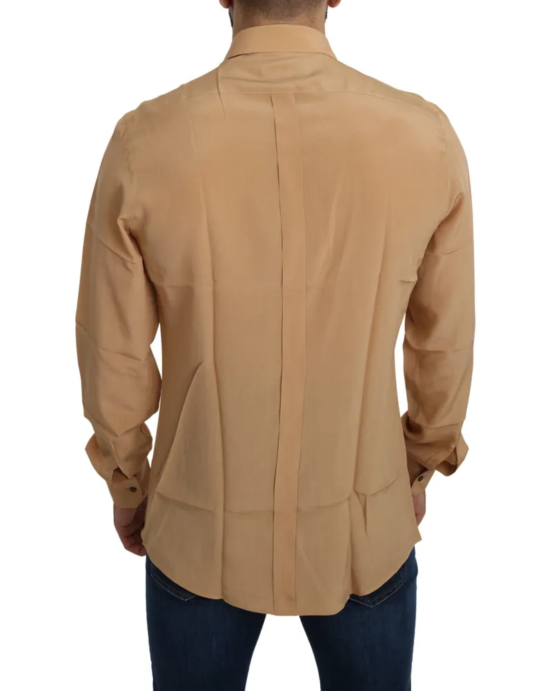 Dolce & Gabbana Men's Yellow Silk Gold Top Slim Shirt Yellow