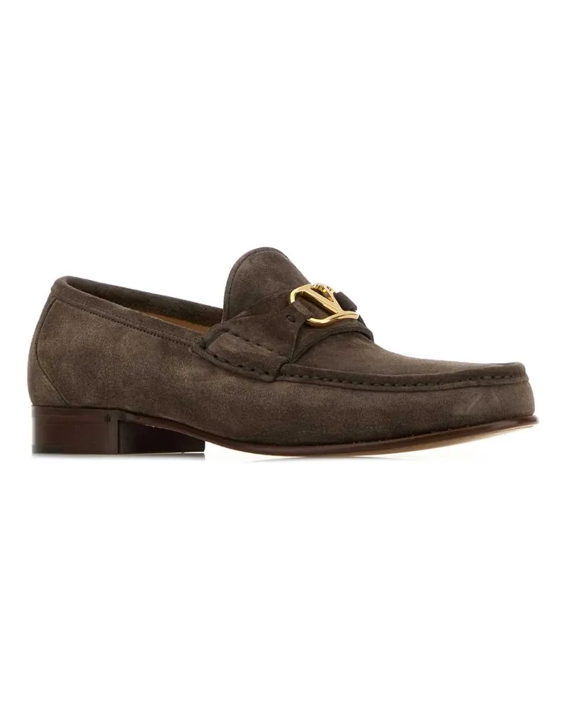 Valentino Garavani Men's Mud Suede Loafers Shadowgrey Splicalf Leather - Bos Taurus Mocassini Gray