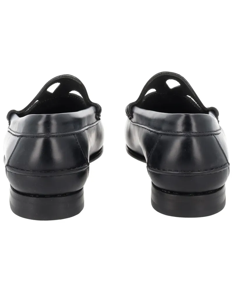 HEREU Cut-Out Detail Leather Loafer — Black Black