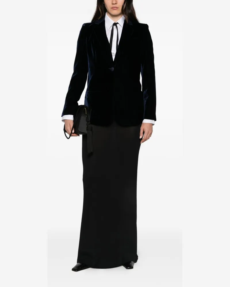Emporio Armani Single-Breasted Velvet Blazer — Black Black