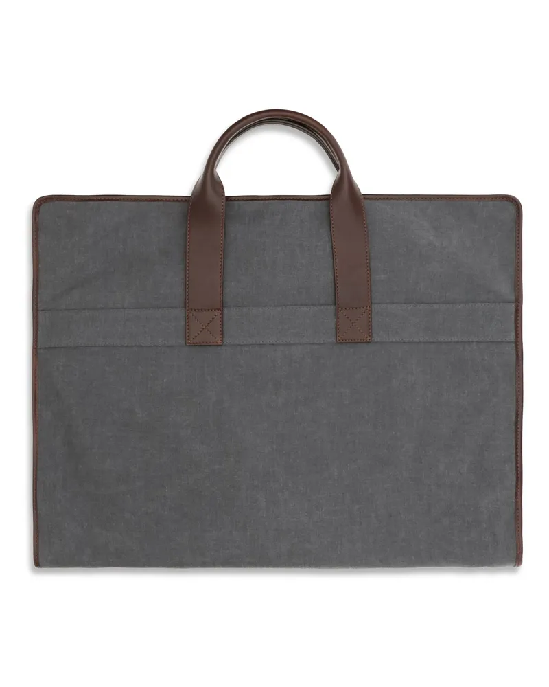 Brunello Cucinelli Men's Garment Bag Techno Fabric And Leather Grigio Medio+burgundy Polyester; Viscose Extras Gray