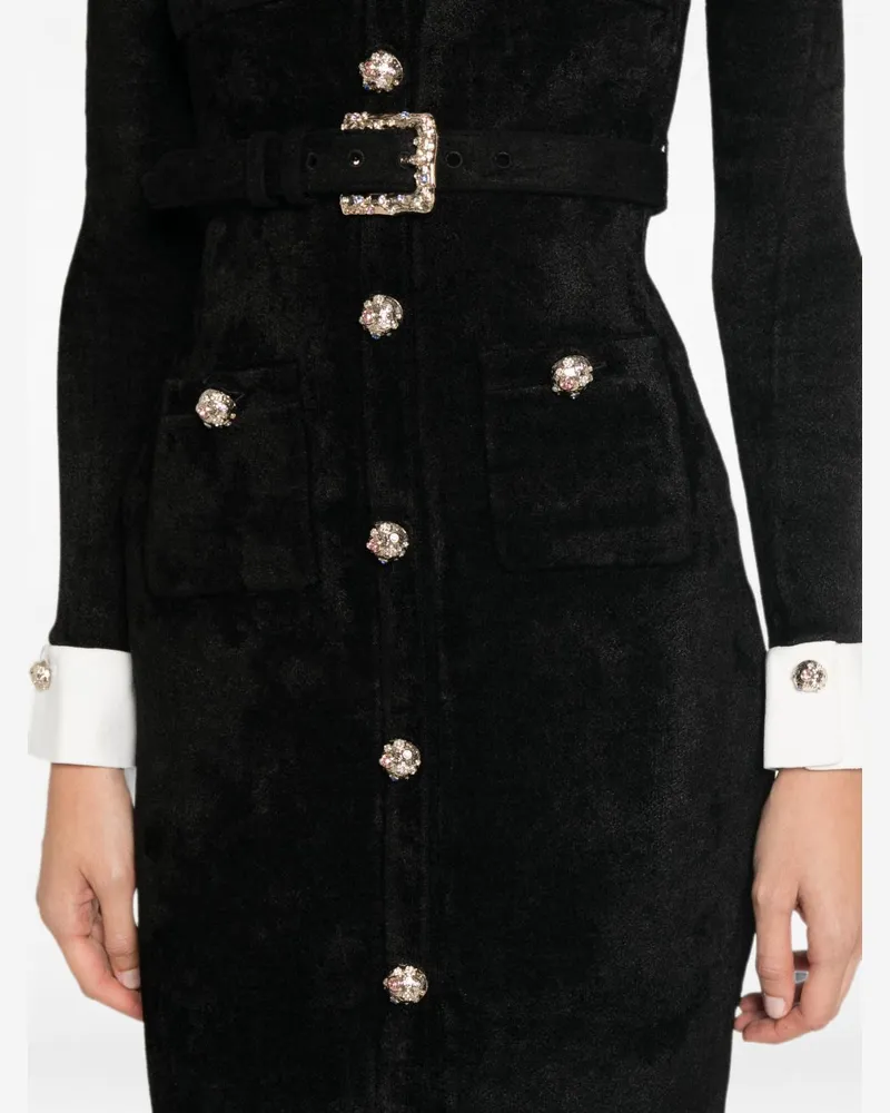 Self-Portrait Jewel-Button Velvet Dress — Black Black