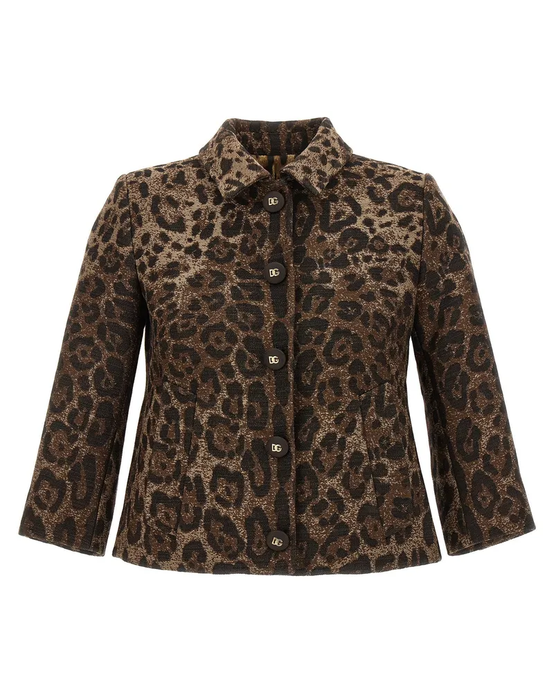 Dolce & Gabbana Leopard Jacquard Wool Blazer — Brown Brown