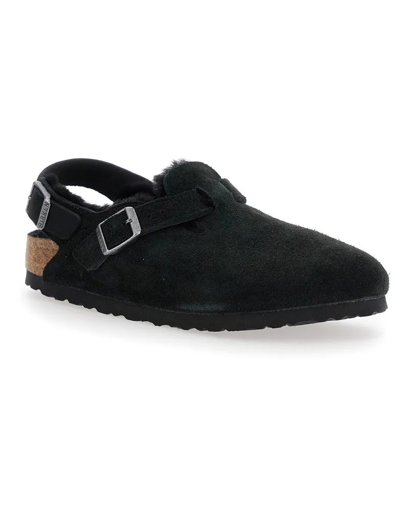 Birkenstock Women's Black Mules With Engraved Logo Suede Black