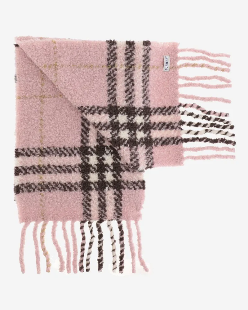 Burberry Check Alpaca-Wool Blend Scarf — Pink Pink